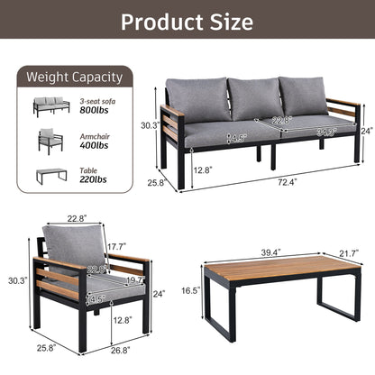 GO 4-Piece Outdoor Sofa Set for 5 People by HouseOfZazla with gray cushions and wood arms on Tampa Home & Garden Store