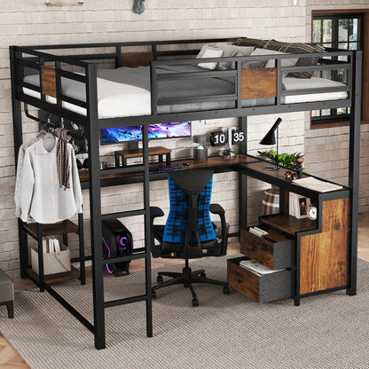 Queen Loft Bed with Desk and Storage in black metal frame by HouseOfZazla on Tampa Home & Garden Store