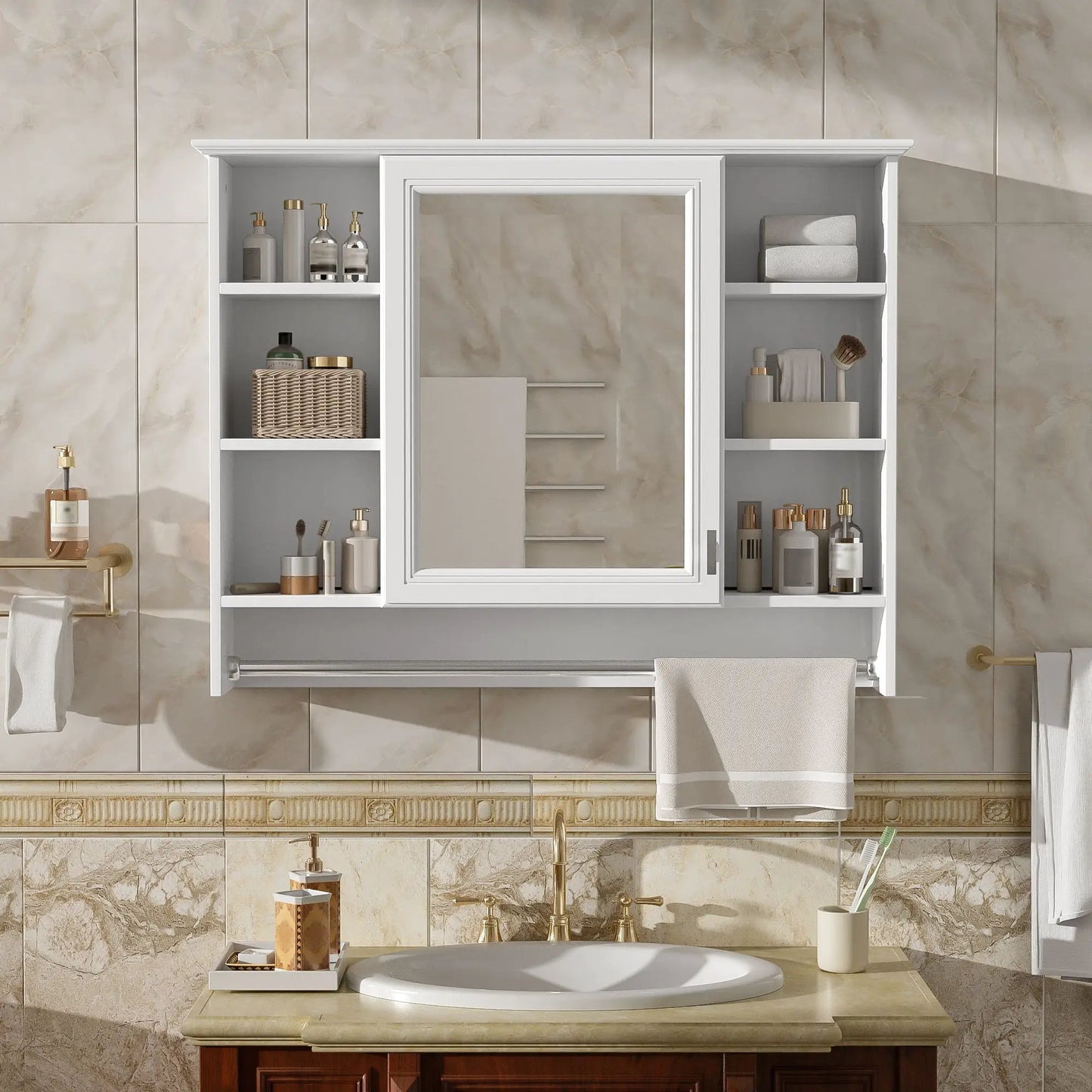 Wall Mounted Mirror Cabinet With Adjustable Shelf