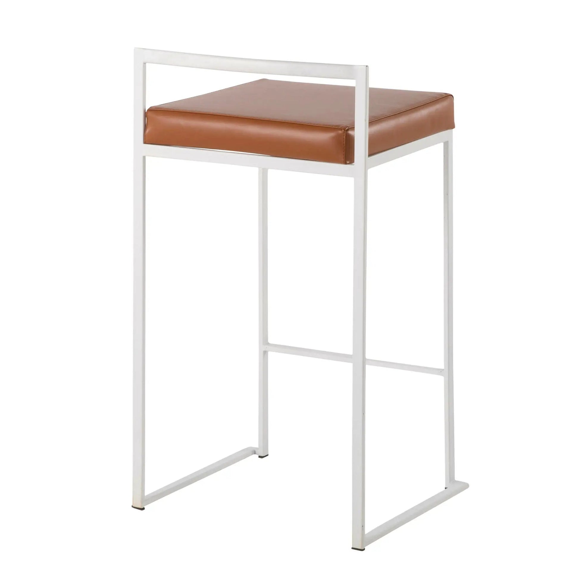Fuji Counter Stool, white metal frame with brown leather cushion, Unique Piece Furniture on Tampa Home & Garden Store