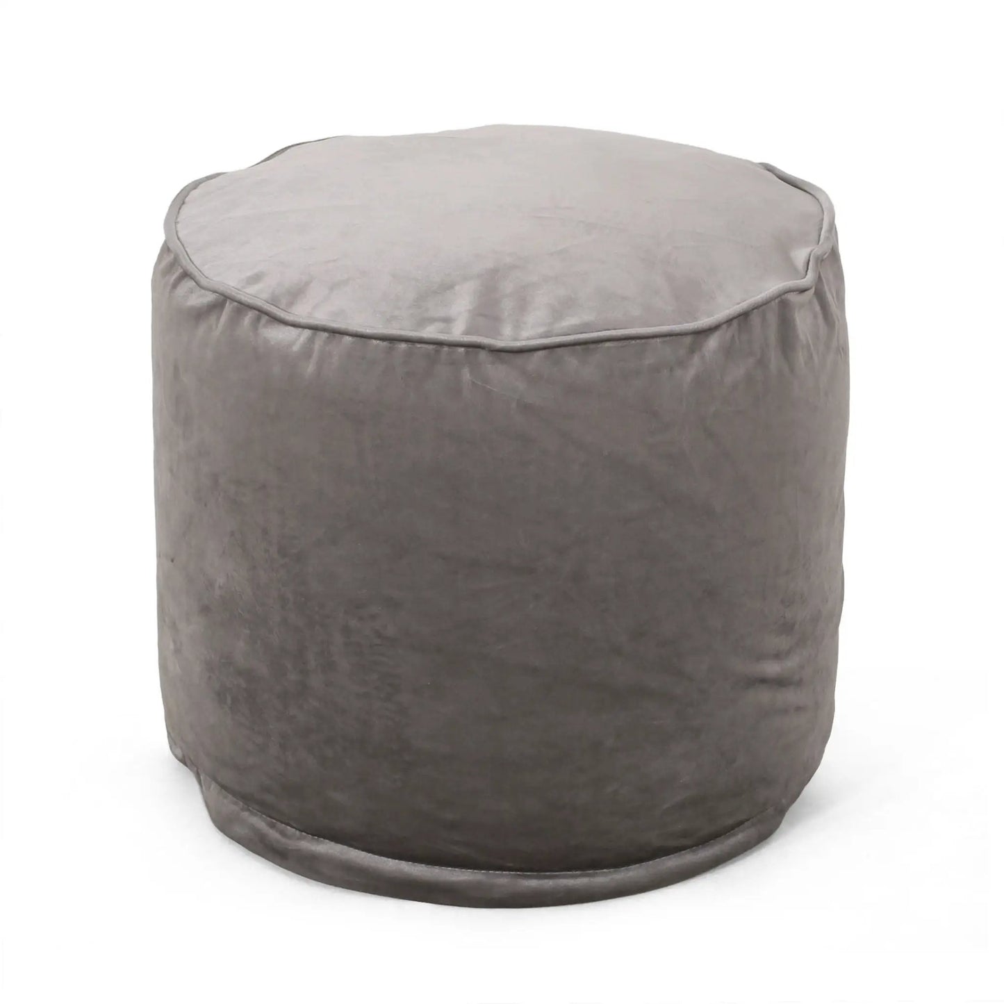 Shimon cylinder pouf ottoman in gray fabric with piping trim by Unique Piece Furniture on Tampa Home & Garden Store