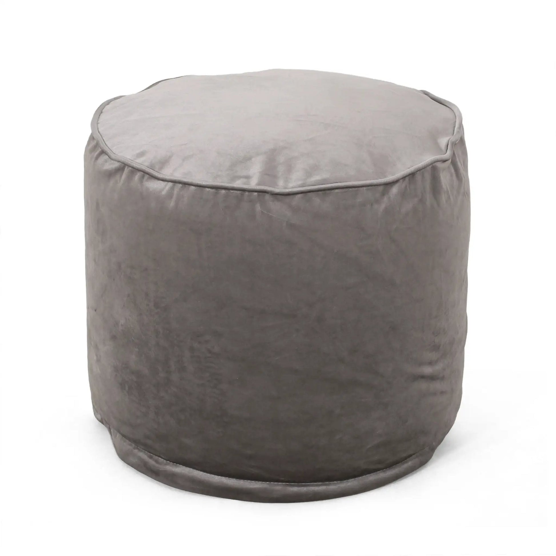 Shimon cylinder pouf ottoman in gray fabric with piping trim by Unique Piece Furniture on Tampa Home & Garden Store