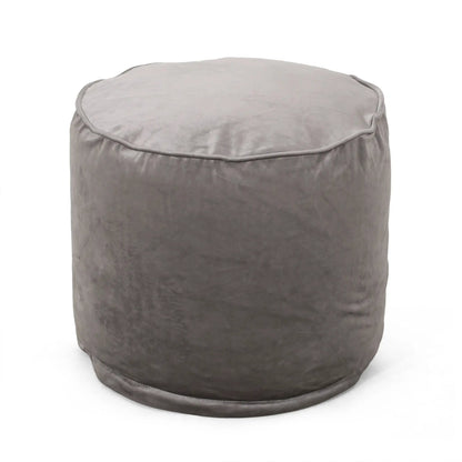 Shimon cylinder pouf ottoman in gray fabric with piping trim by Unique Piece Furniture on Tampa Home & Garden Store