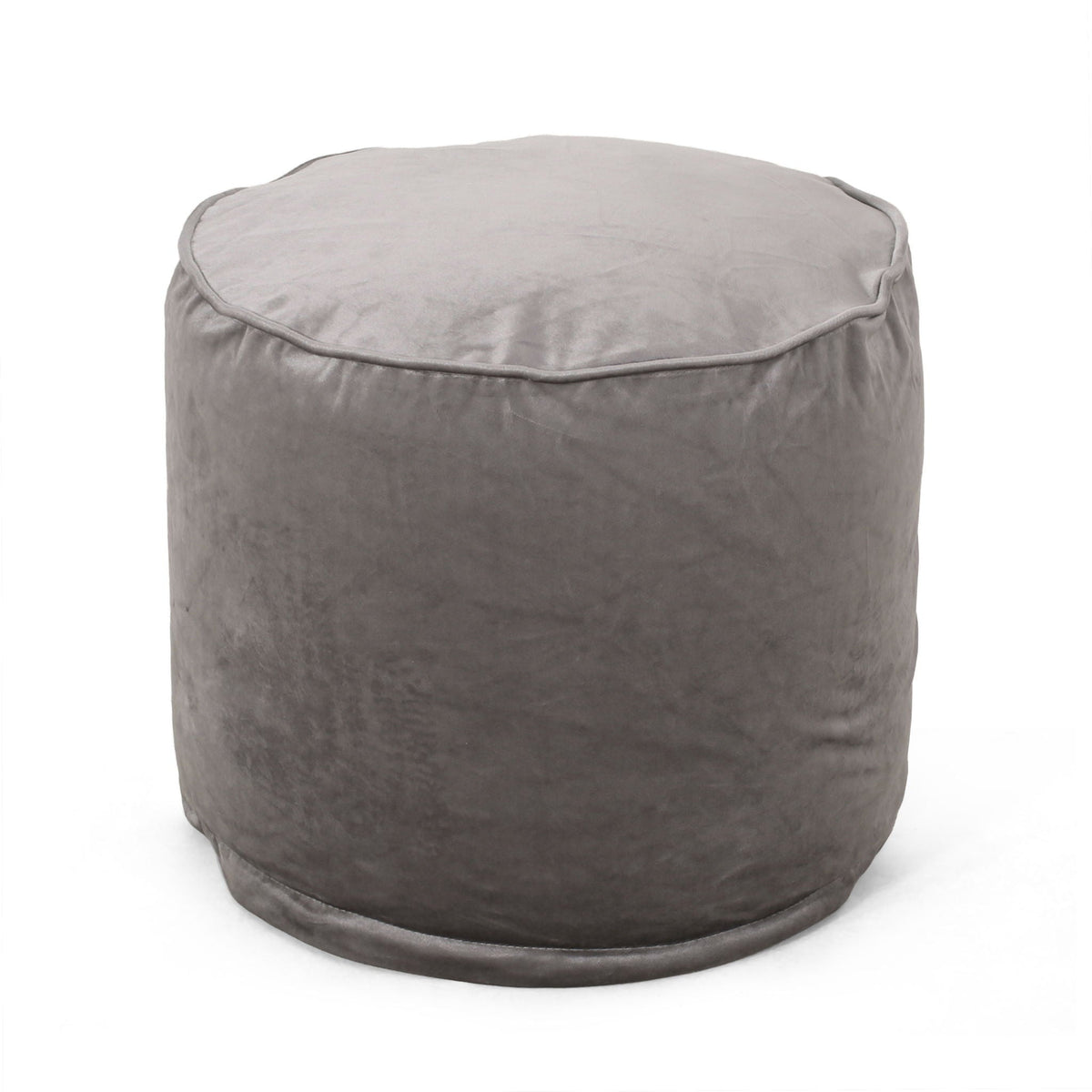 Cylinder Pouf Ottoman by HouseOfZazla in dark gray velvet with polystyrene bead filling on Tampa Home & Garden Store