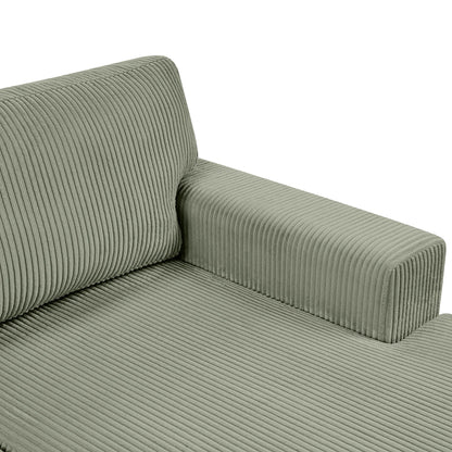 Oversized Sectional U-Shaped Sofa With Chaise Lounge olive green corduroy ribbed fabric close-up on Tampa Home & Garden Store