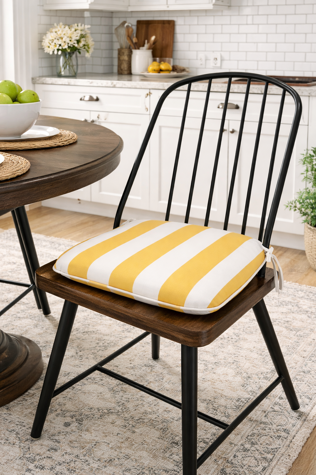 Outdoor Patio Chair Cushions Set of 4 striped yellow and white with ties HouseOfZazla on Tampa Home & Garden Store