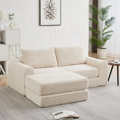 Minimalist Corduroy Sofa Bed and Throw Pillows