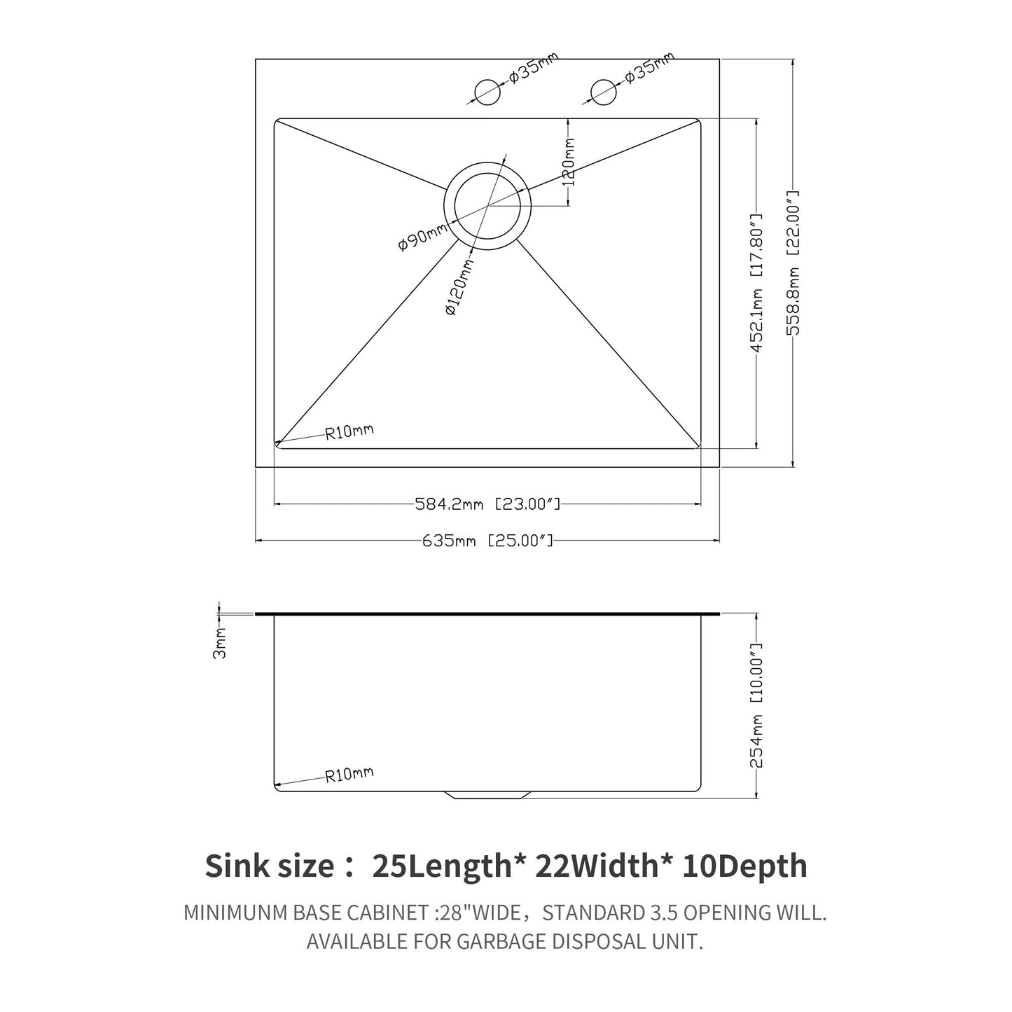 Topmount Sink 16 Gauge and Single Bowl Steel