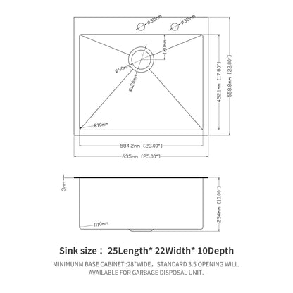 Topmount Sink 16 Gauge and Single Bowl Steel