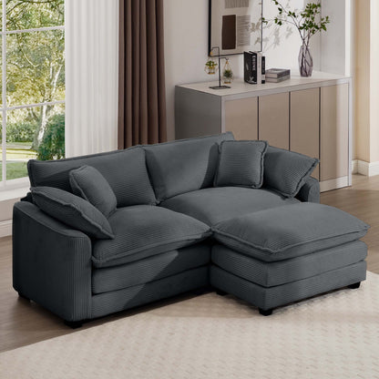 Modern Oversized Modular Cushion Sofa with Ottoman, navy gray corduroy, 2-piece set on Tampa Home & Garden Store