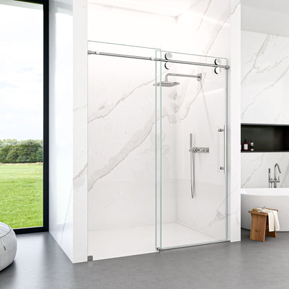 Clear tempered frameless sliding shower door by HouseOfZazla clear glass stainless hardware on Tampa Home & Garden Store