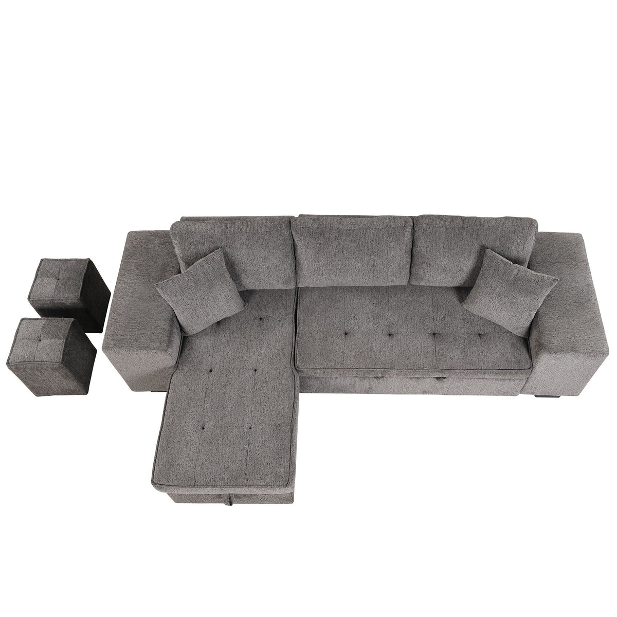 Modern L-shape 3-seat sleeper sectional with chaise and 2 ottomans in grey fabric on Tampa Home & Garden Store