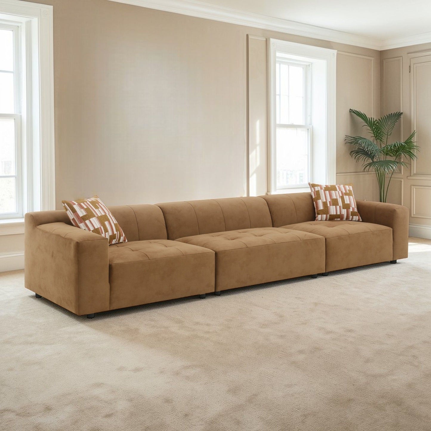 Modular Sofa with Chocolate Cushions and Pillows