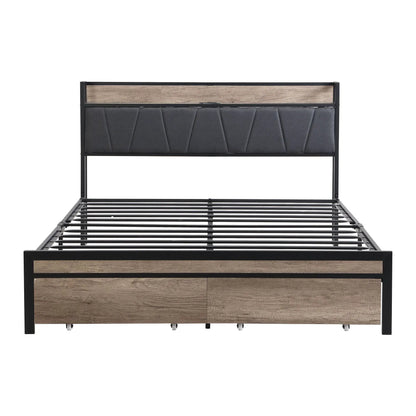 Led Bed Frame With Usb Charging and Storage