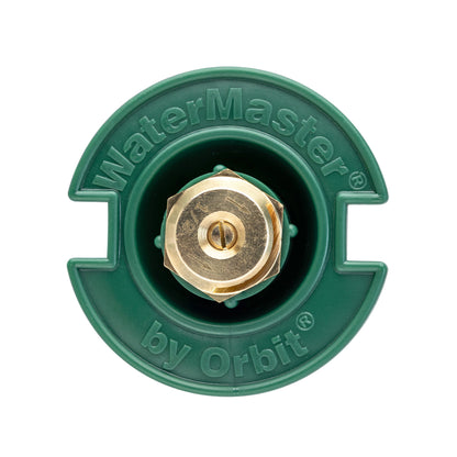Plastic pop-up flush head with brass half-pattern nozzle by Orbit Irrigation, green body on Tampa Home & Garden Store