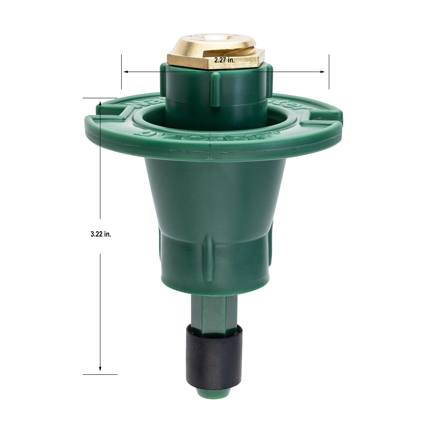 Sprinkler head Orbit plastic pop-up flush head with brass half-pattern nozzle, green body on Tampa Home & Garden Store