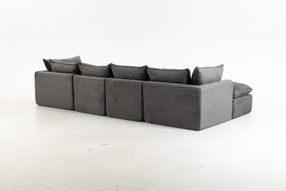 Cloud Couch 129.8in Width Modular Sectional Sofa in gray ribbed fabric by HouseOfZazla on Tampa Home & Garden Store