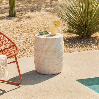 Modern Beige Outdoor Side Table with Ribbed