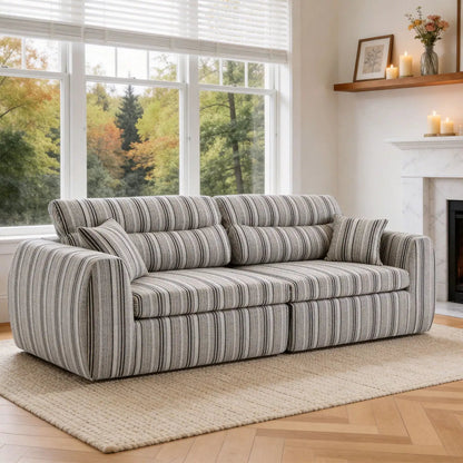3 seater striped gray fabric couch with matching throw pillows for living room on Tampa Home & Garden Store