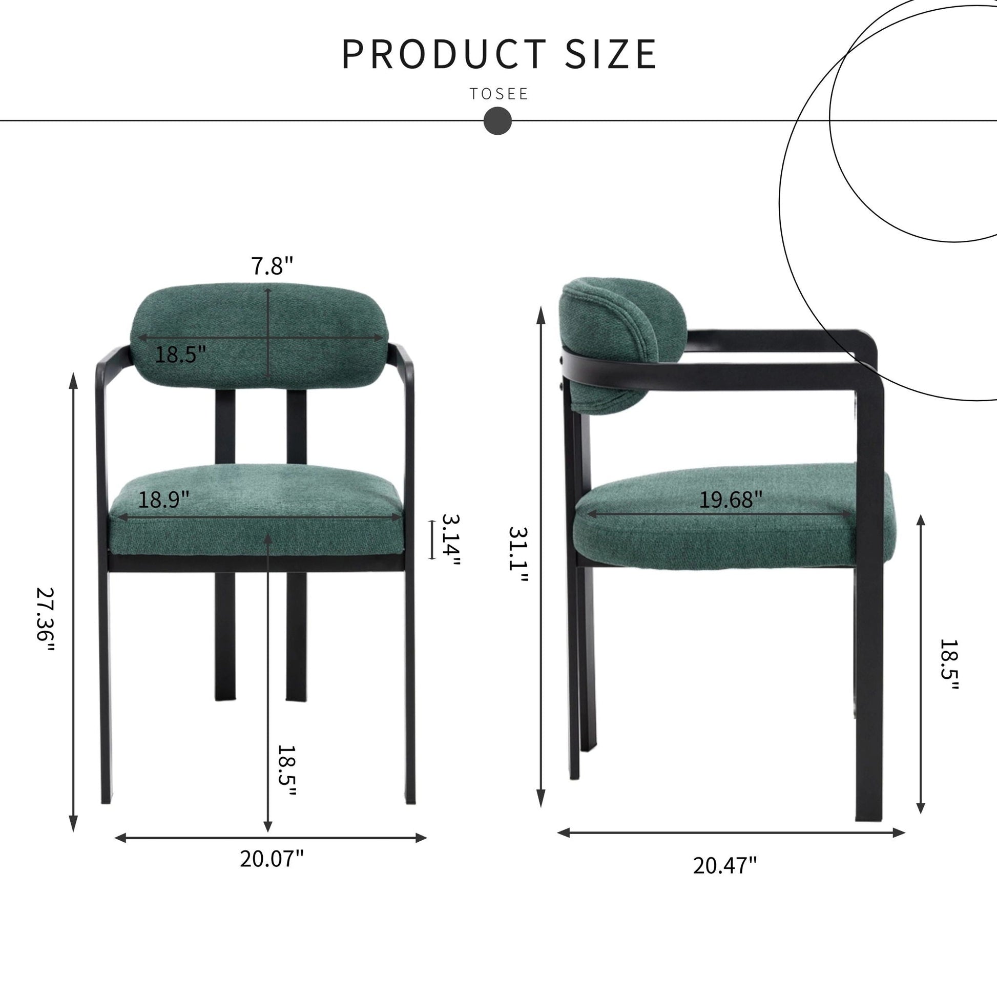 Dining Arm Chairs Set of 2 with green upholstery and black metal frames by HouseOfZazla on Tampa Home & Garden Store