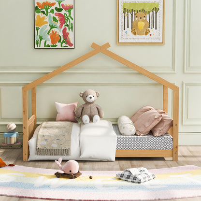 Roof-design platform bed by HouseOfZazla in natural wood with headboard and footboard on Tampa Home & Garden Store