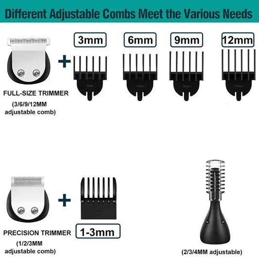 6 in 1 Hair Clippers Set with LCD Display; full-size and precision trimmers with 3-12mm combs on Tampa Home & Garden Store