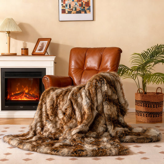 540GSM Soft Plush Fuzzy Luxury Faux Raccoon Fur Blanket for Bed-M - Tampa Home & Garden Store