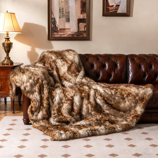 540GSM Soft Plush Fuzzy Luxury Faux Raccoon Fur Blanket for Bed-M - Tampa Home & Garden Store