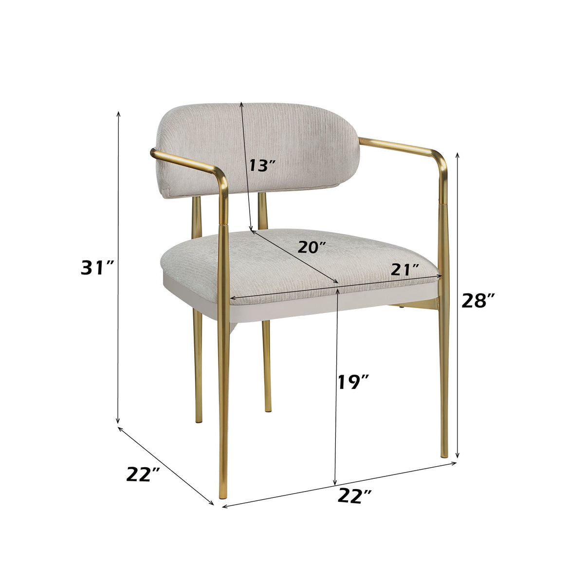 Beige chenille arm chair set with gold metal legs, set of 2 on Tampa Home & Garden Store