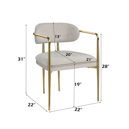 Beige chenille arm chair set with gold metal legs, set of 2 on Tampa Home & Garden Store