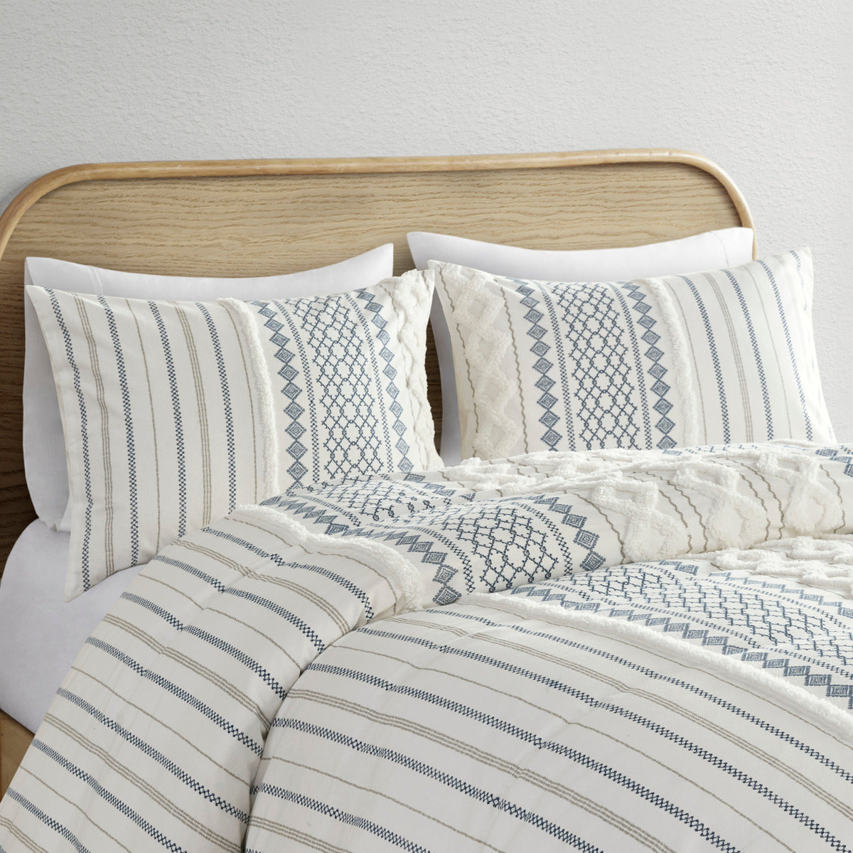 King/Cal King cotton duvet set with chenille aztec print in white and blue by HouseOfZazla on Tampa Home & Garden Store