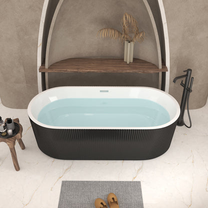 67 Inch linear acrylic freestanding tub with black ribbed exterior and white interior by HouseOfZazla on Tampa Home & Garden Store