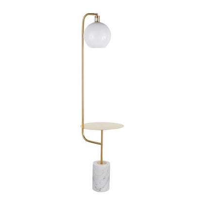 Symbol contemporary glam floor lamp with white marble side table and clear glass globe on Tampa Home & Garden Store
