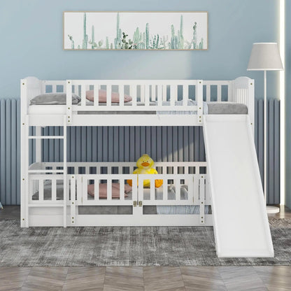 Low Bunk Bed With Slide Fence and Ladder