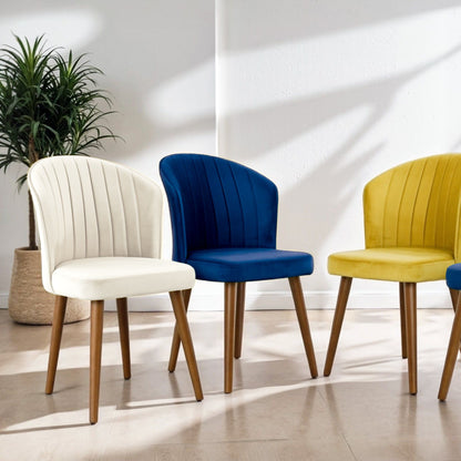 Parsons dining chair set in beige blue and yellow with wooden legs - 3 chairs on Tampa Home & Garden Store