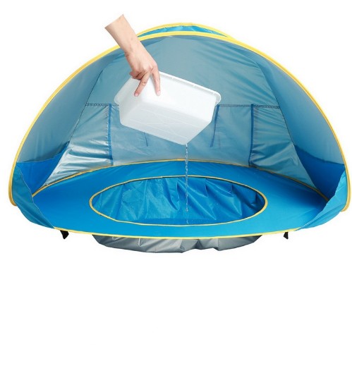 Baby beach tent for kids blue with yellow trim waterproof UV sun shelter My Store on Tampa Home & Garden Store
