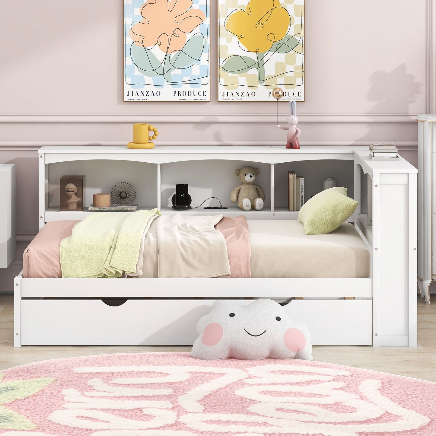 Daybed with Trundle by HouseOfZazla white with storage drawers and USB ports, accents on Tampa Home & Garden Store