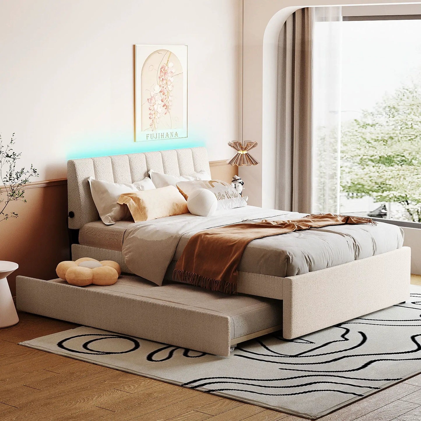 Upholstered Platform Bed With Trundle System