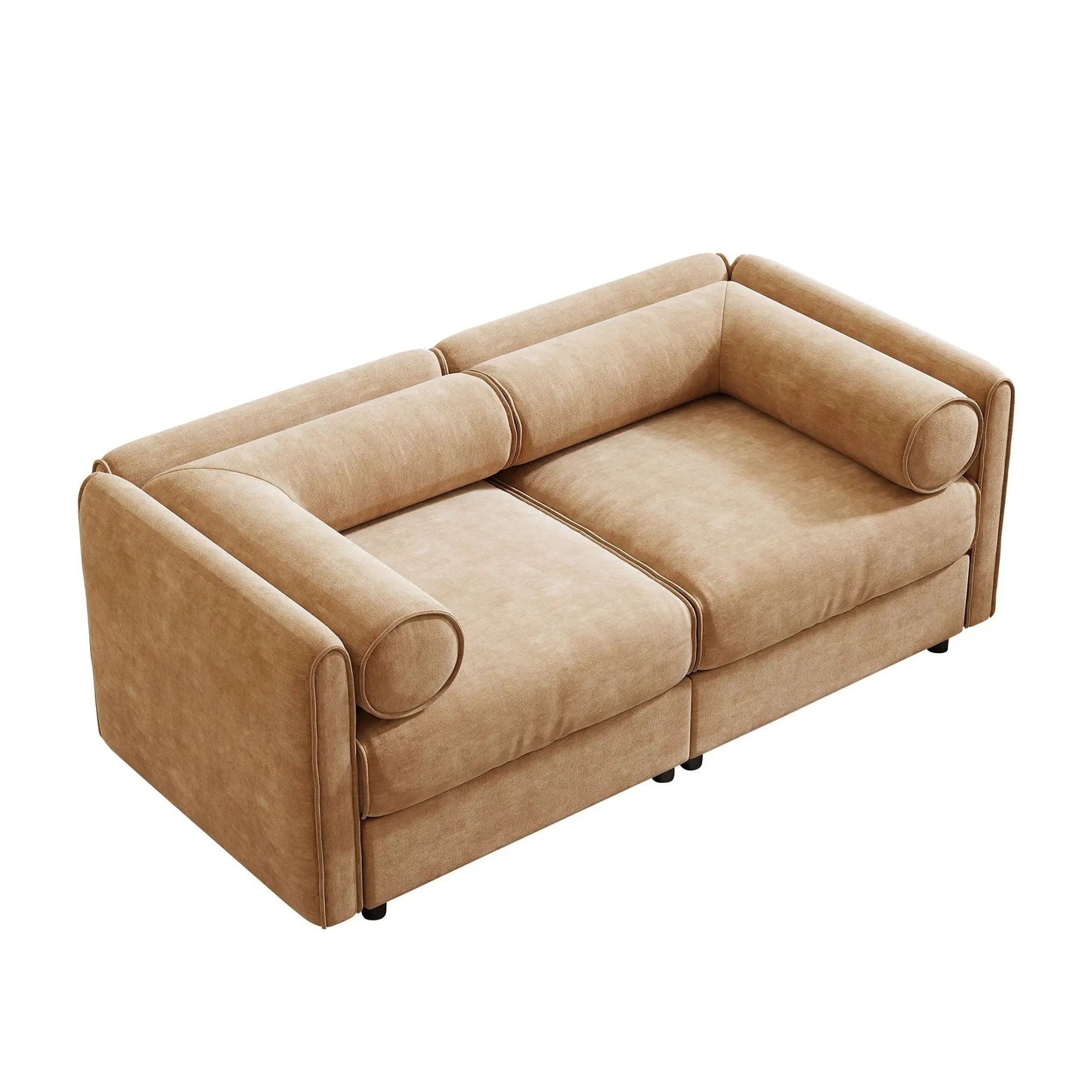 Stylish Sofa With Storage Seat And Cylindrical Backrest, tan fabric upholstery on Tampa Home & Garden Store
