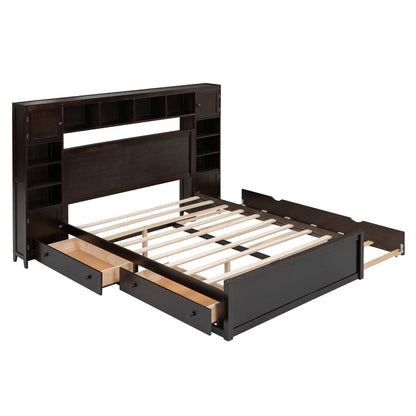 Dark wood cabinet bed with twin long trundle and built-in shelves by Unique Piece Furniture on Tampa Home & Garden Store