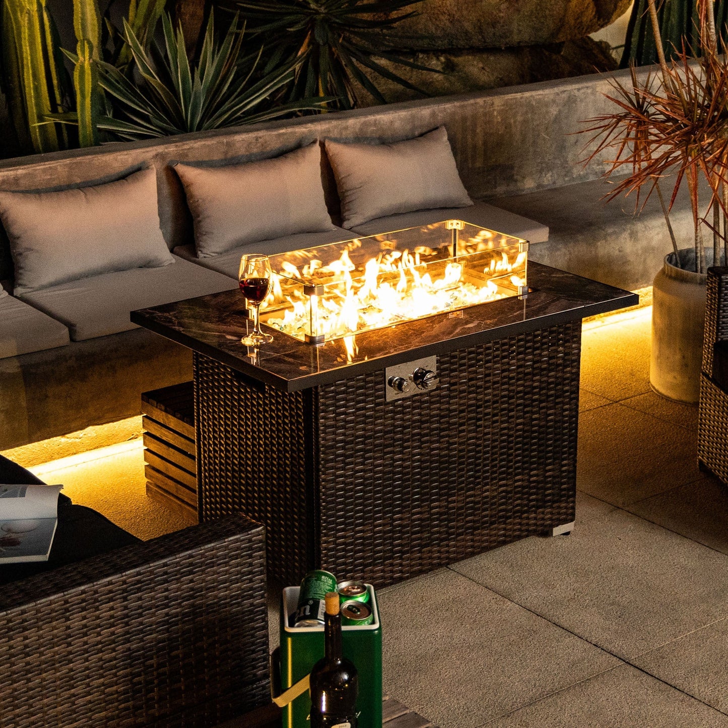 44' Propane Gas Fire Pit Table with Tile Top and Wicker Base by HouseOfZazla on Tampa Home & Garden Store