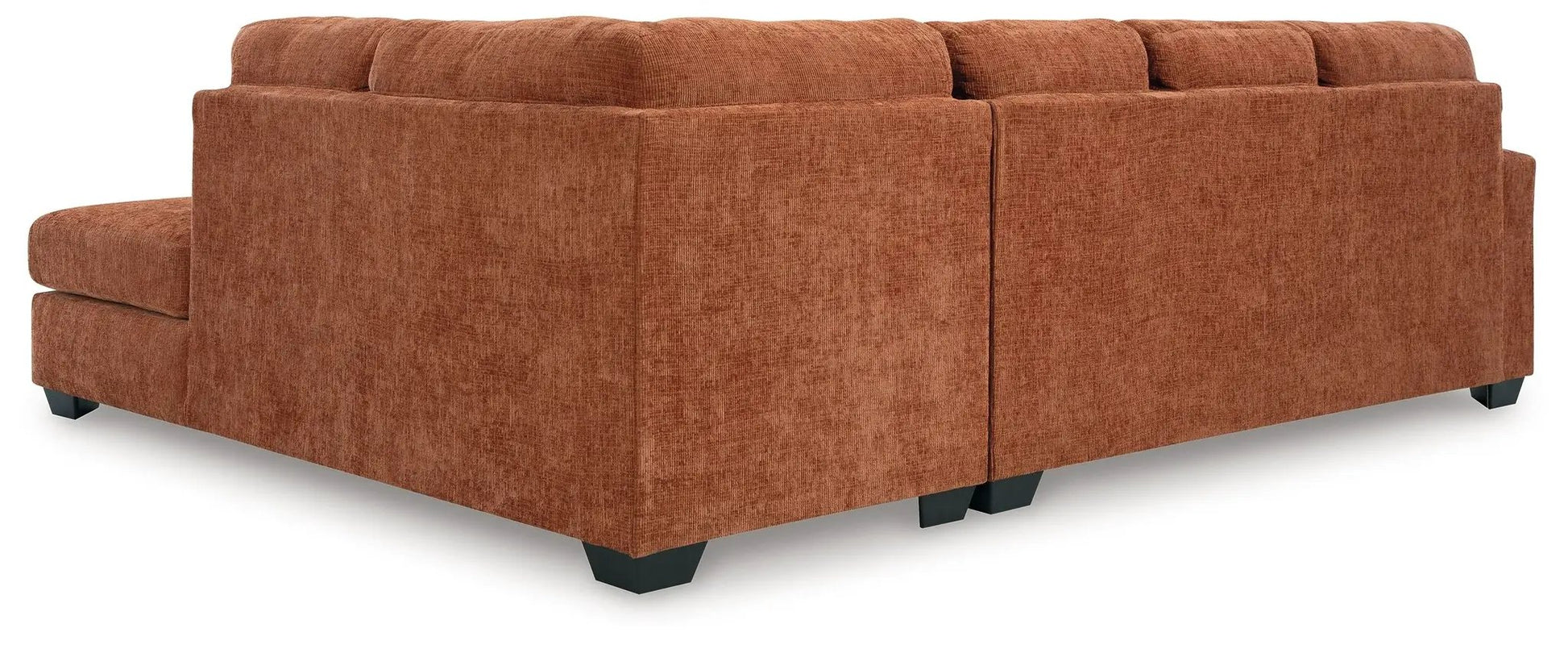 Aviemore sectional by Unique Piece Furniture in burnt orange fabric with black legs on Tampa Home & Garden Store