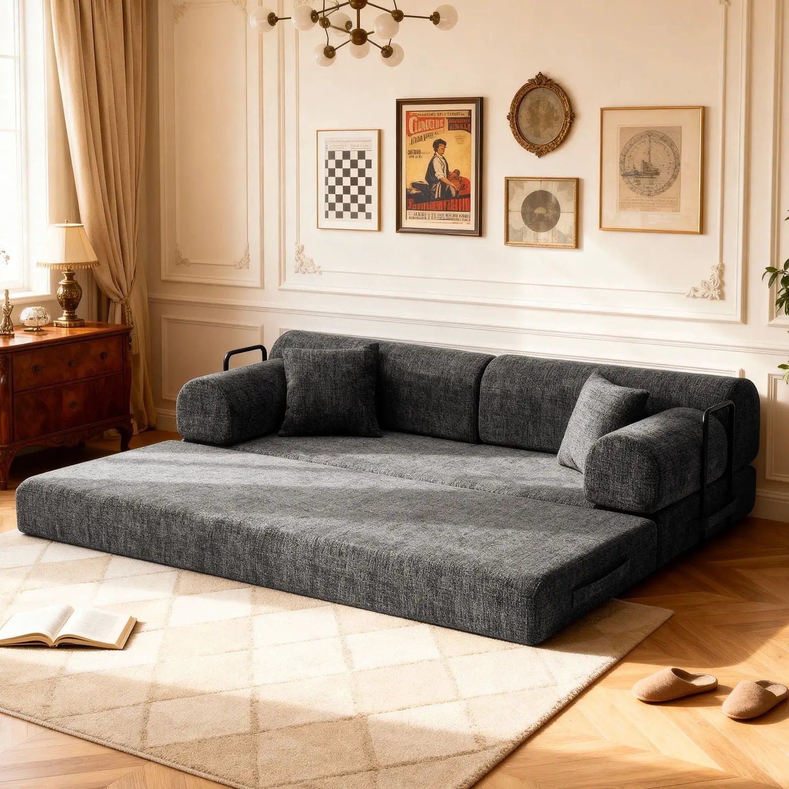 Modern 2 Tone Fabric Convertible Sleeper Sofa Bed by Unique Piece Furniture, gray futon on Tampa Home & Garden Store