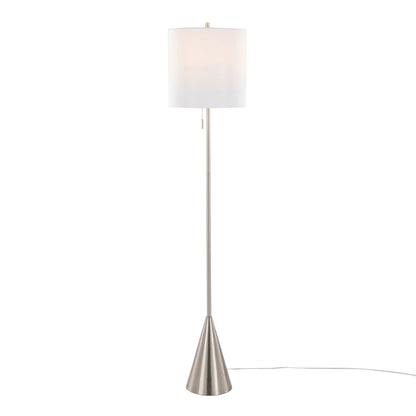 Cone Contemporary Floor Lamp by HouseOfZazla, nickel with white drum shade, pull-chain on Tampa Home & Garden Store