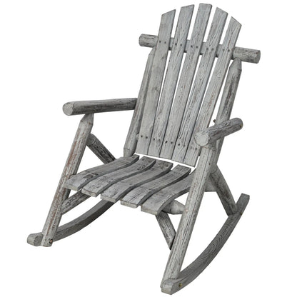 Durable fir wood porch rocker with weathered gray finish and slatted back on Tampa Home & Garden Store