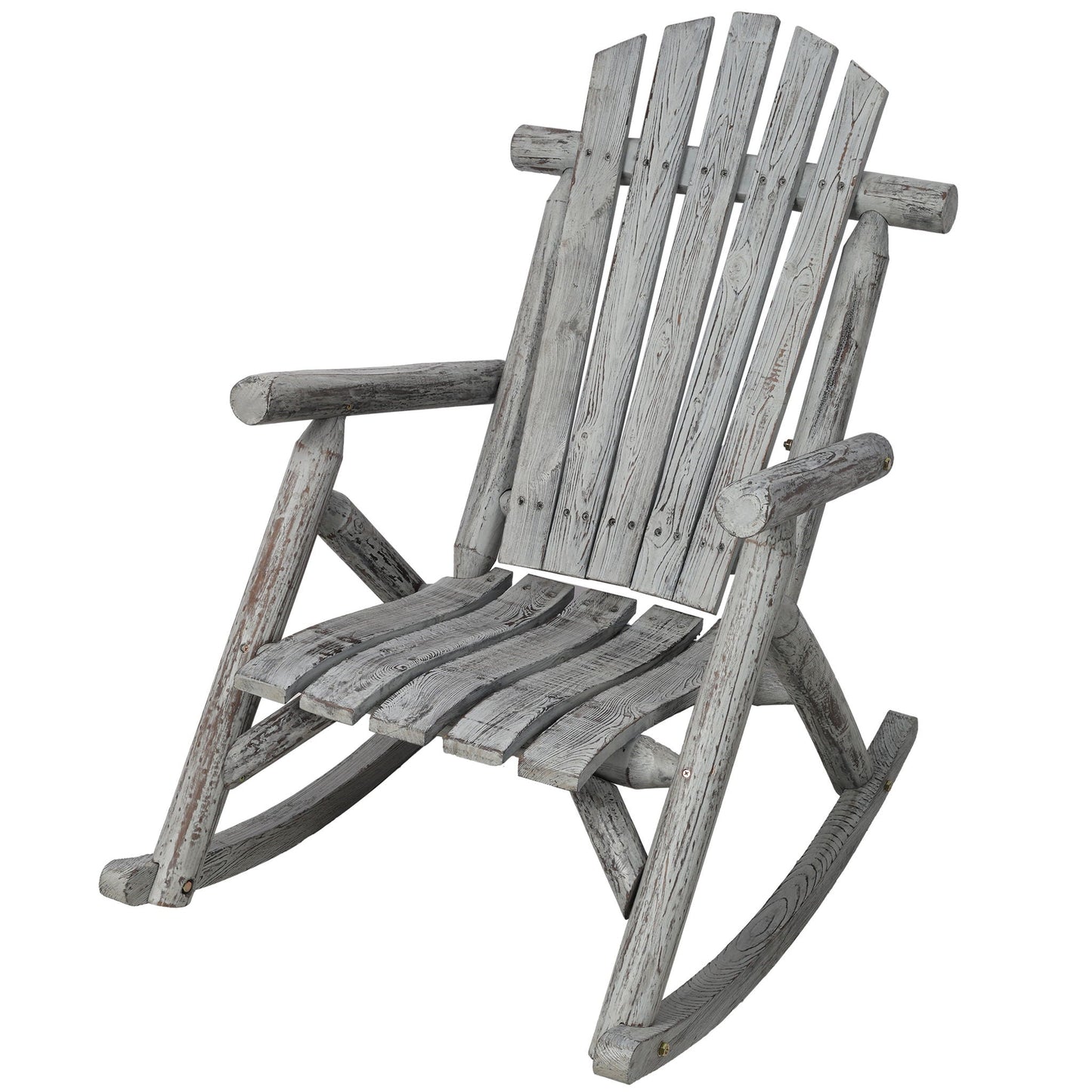 Durable Fir Log Rocking Chair, weathered gray wooden porch rocker HouseOfZazla on Tampa Home & Garden Store