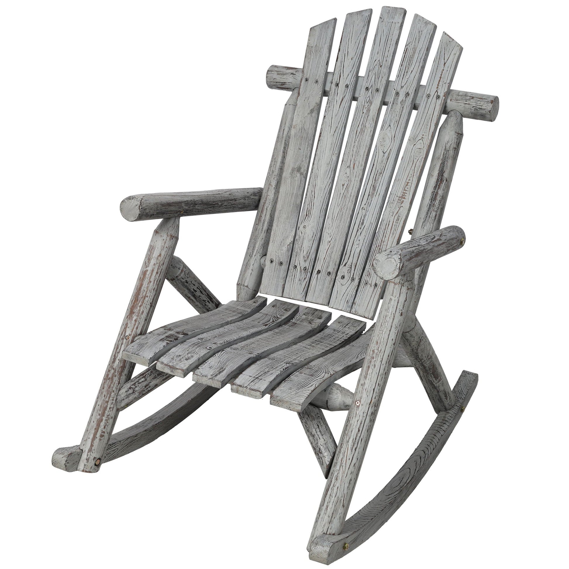 Durable Fir Log Rocking Chair, weathered gray wooden porch rocker HouseOfZazla on Tampa Home & Garden Store