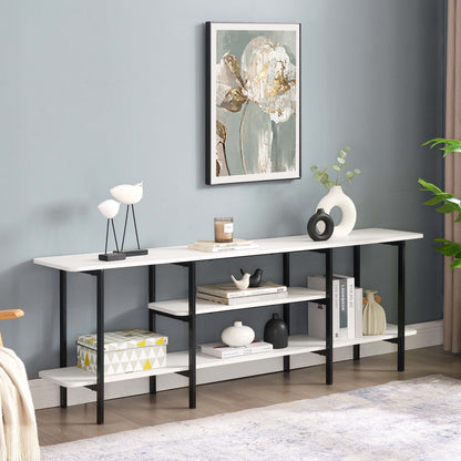 Celine 3 Shelf Console Table with white wood veneer top and black metal legs on Tampa Home & Garden Store
