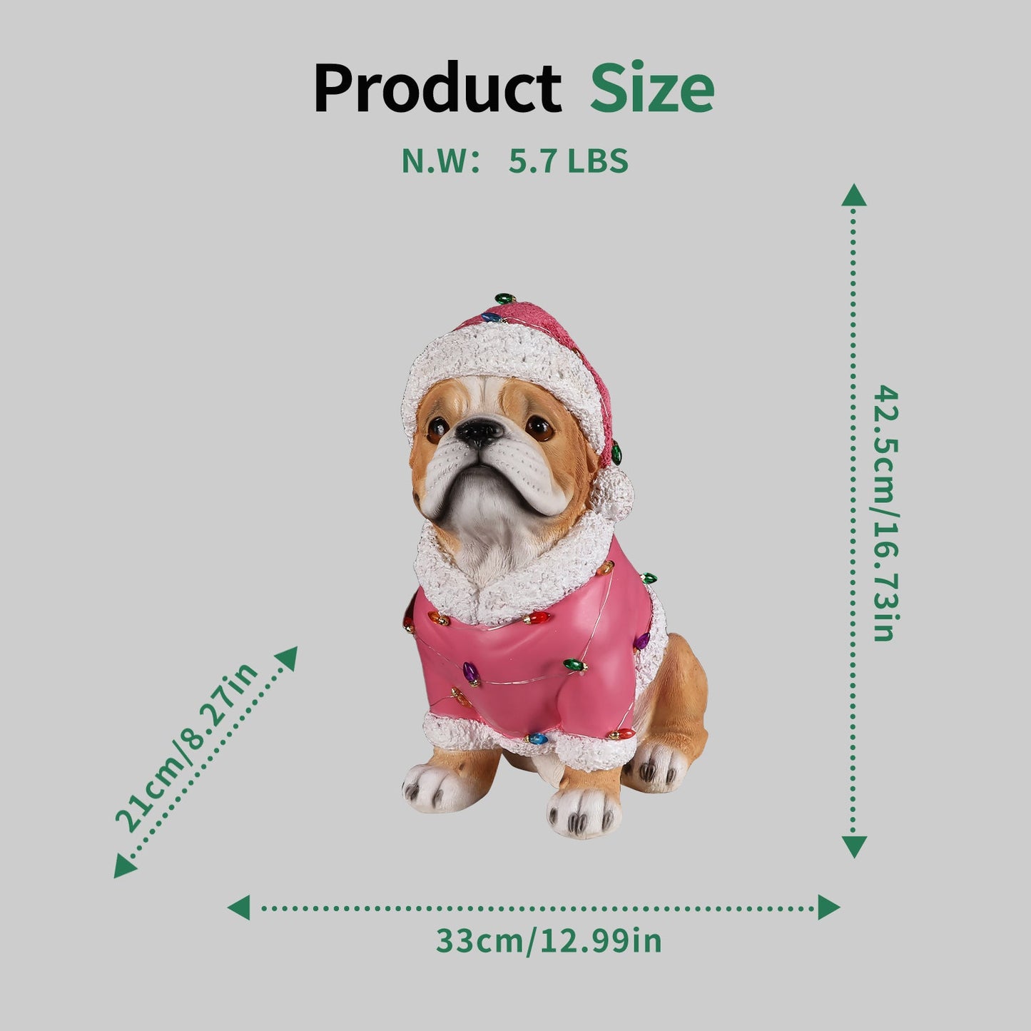 Christmas Pug Statue with Santa hat and pink coat by HouseOfZazla on Tampa Home & Garden Store