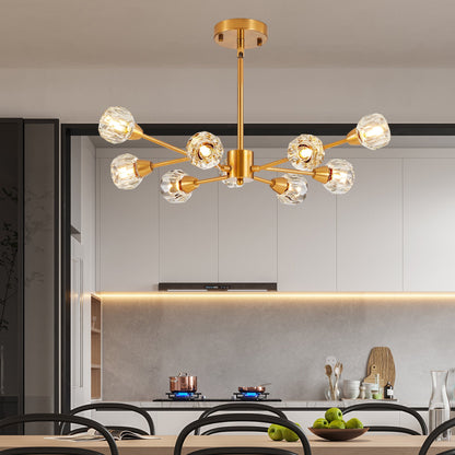 28in Modern Crystal Chandelier with 9 Lights, Golden Finish by HouseOfZazla, crystal shades on Tampa Home & Garden Store